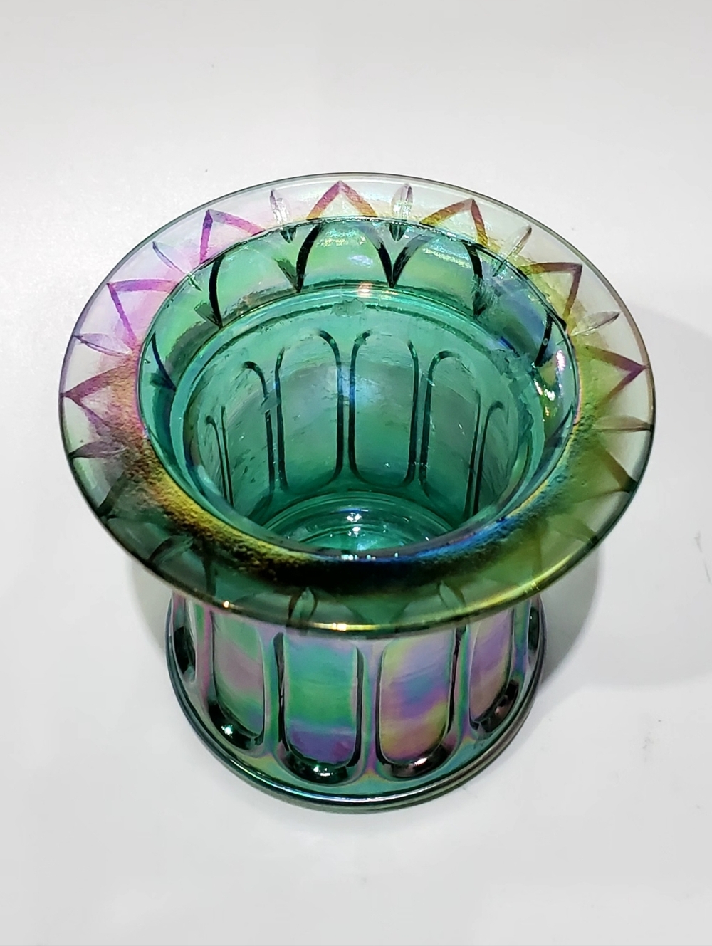 Fenton 1998 Green Carnival Glass Votive Candle Holder - Picture 6 of 13